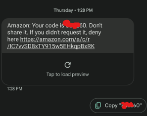 Amazon notification for a TFA code. 