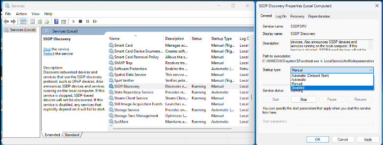 Image shows the windows needed to turn off UPnP. (Who would've thought cybersecurity would be a rabbit hole?)