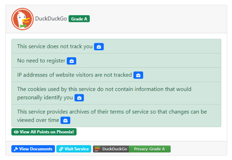 Image shows DuckDuckGo's terms of service.